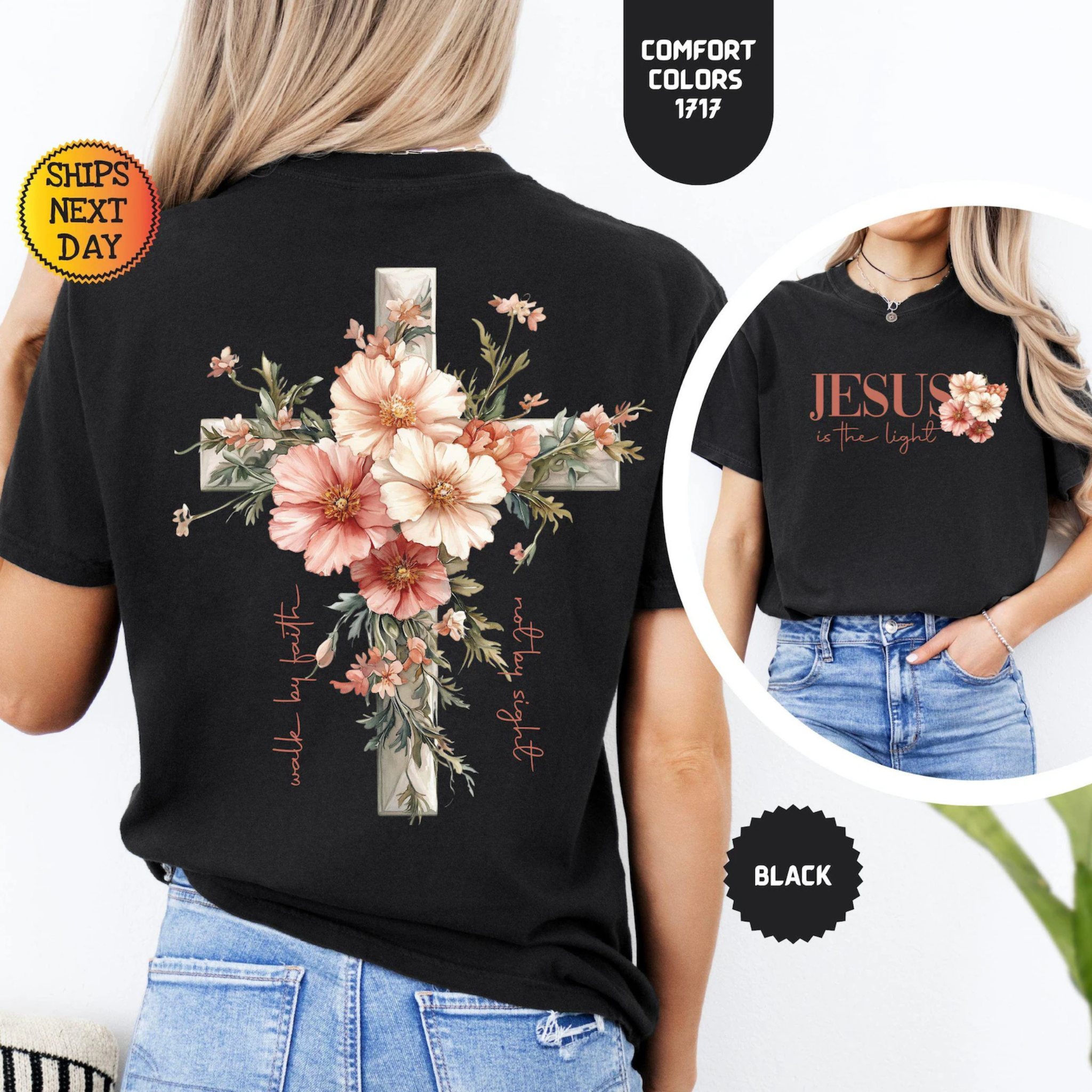 Comfort Colors Floral Cross T-Shirt: Christian Bible Verse Tee